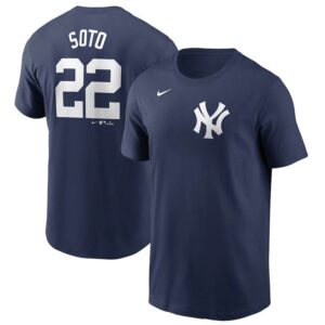 back and front image of a navy blue Juan Soto #22 t-shirt